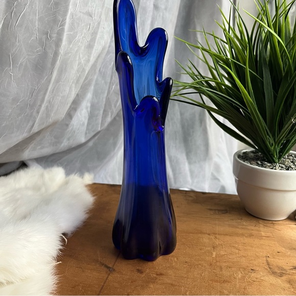 Vintage Cobalt Blue Five Finger Art Glass Stretch Swung Midcentury Modern - Picture 7 of 8